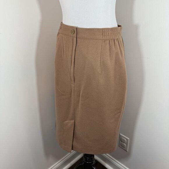 Sag Harbor Wool Midi Skirt Size 12 Pleated Front Caramel Camel Brown Lined VTG - Picture 6 of 12